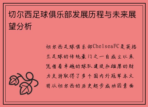 切尔西足球俱乐部发展历程与未来展望分析